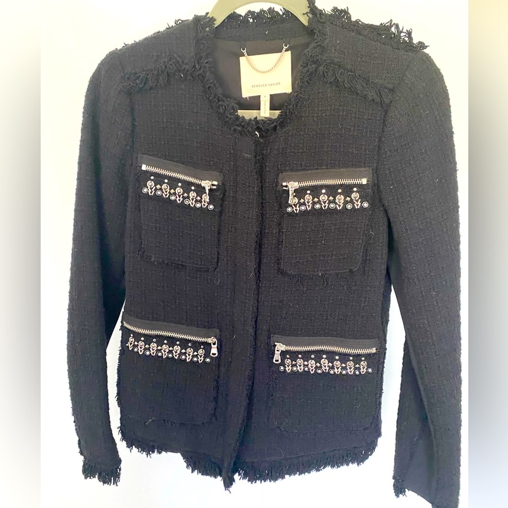 REBECCA TAYLOR Black Studded Tweed Jacket size 4